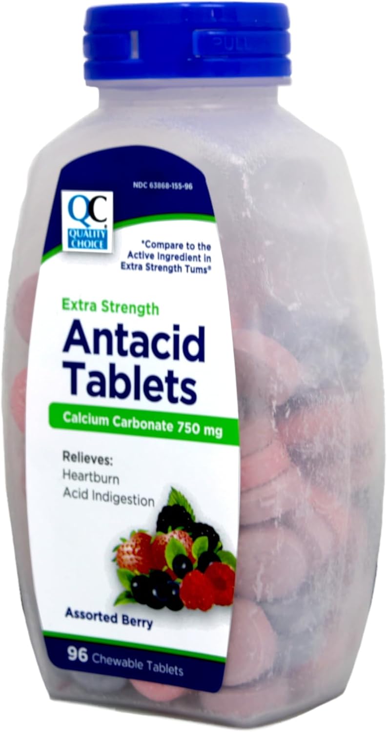 Quality Choice Extra Strength Antacid Tablets Calcium Carbonate 750 mg Assorted Berry 96 Chewable Tablets Pack of 2 - Image 5