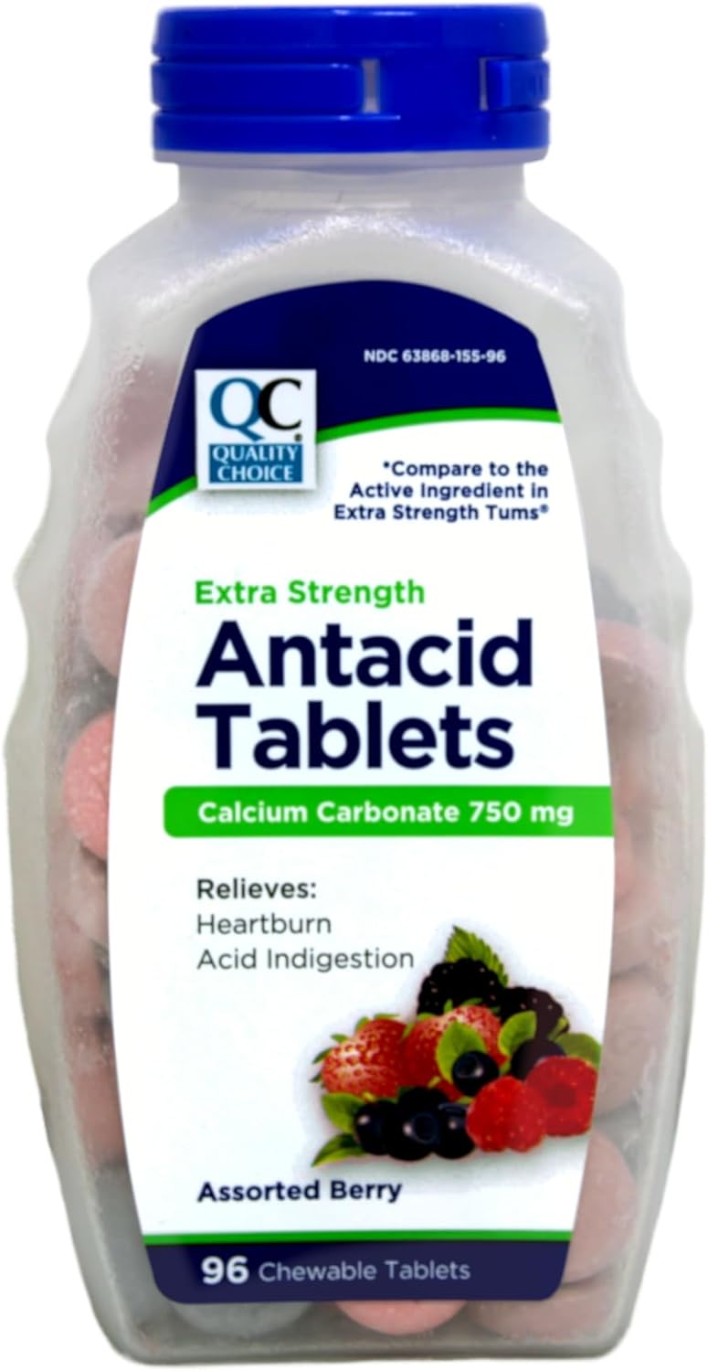 Quality Choice Extra Strength Antacid Tablets Calcium Carbonate 750 mg Assorted Berry 96 Chewable Tablets Pack of 2 - Image 2