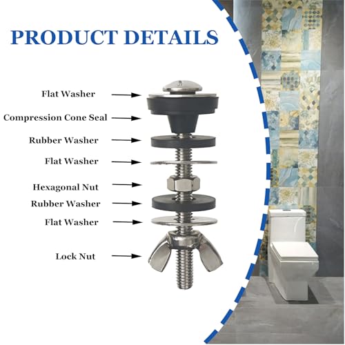 GZJoSum Universal Toilet Tank to Bowl Bolt Kit, Heavy Duty Toilet Tank Replacement Kit, Waterproof and Rustproof Stainless Steel Toilet Tank Bolts(2 PCS) - Image 3