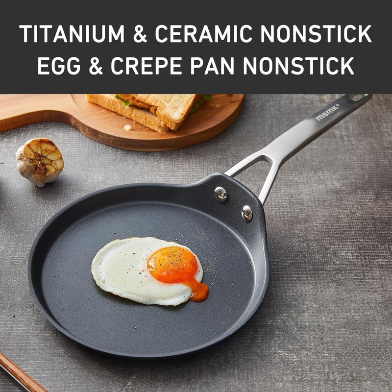 MsMk Crepe Pan with Spreader, 8 Inch Titanium and Ceramic Nonstick Flat Skillet Tortilla Egg Pan, Induction Compatible, PFOA Free, Oven Safe to 700°F - Image 2