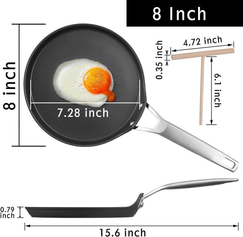 MsMk Crepe Pan with Spreader, 8 Inch Titanium and Ceramic Nonstick Flat Skillet Tortilla Egg Pan, Induction Compatible, PFOA Free, Oven Safe to 700°F - Image 4