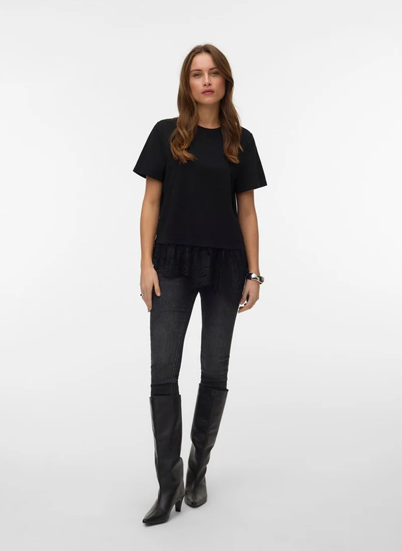 فيرو مودا VMBRIT Short Sleeve O-Neck Type Lace T-Shirt Jersey