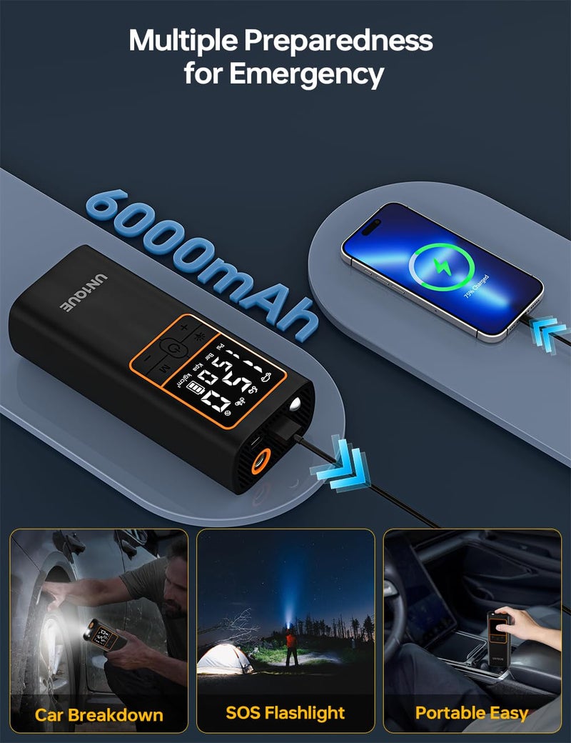 UN1QUE PT600 Cordless Tyre inflator for Car and Bike,150 PSI,6000 mAh Car Air Pump with LED Flash Light,Digital Display,Auto Shutoff Air Inflator for Cars,Bikes,Motorcycles,Balls - Image 5