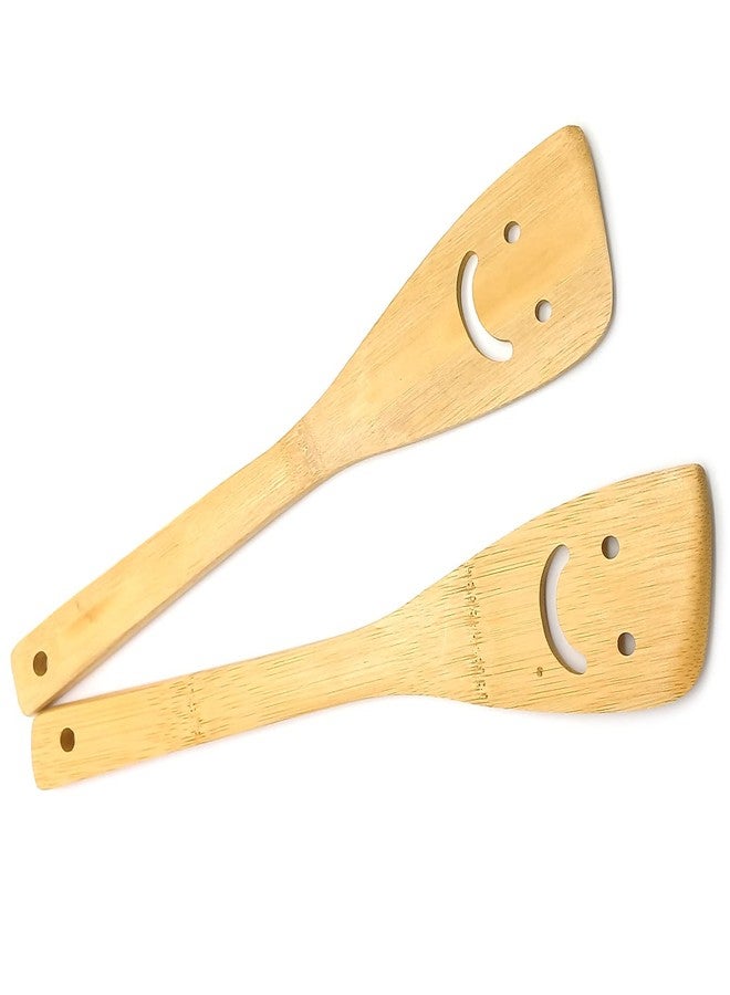 جاراساني طقم أدوات مطبخ مكون من قطعتين، ملاعق خشبية مزينة بوجه مبتسم من الخيزران، بطول 12 بوصة، مناسبة لأواني الطهي غير اللاصقة والمقلاة الصينية (ووك). - Image 3