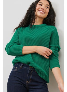Tchibo Women Crew Neck Knitted Long Sleeves Sweatshirt, Green  - Image 1