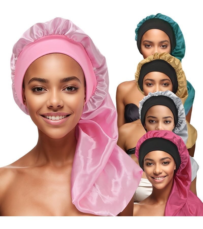 1pc Red Bean Paste Red Long Hair Satin Bonnet for Sleeping Extra Large Night Hat - Image 3