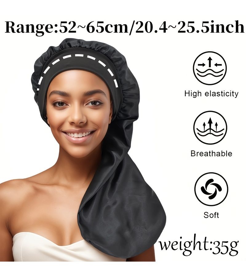 1pc Red Bean Paste Red Long Hair Satin Bonnet for Sleeping Extra Large Night Hat - Image 4