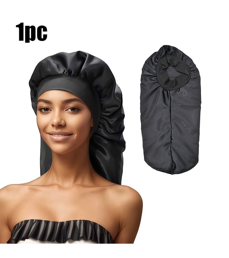 1pc Red Bean Paste Red Long Hair Satin Bonnet for Sleeping Extra Large Night Hat - Image 5