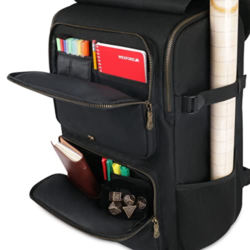 ENHANCE DnD Backpack - RPG DM Bag for Dungeons and Dragons - Travel DnD Bag Organizer fits 6-8 Books Upright, 18" Laptop/DM Screen Slot, Miniature Storage Foam Trays, Accessories Pockets, Map Strap - Image 5