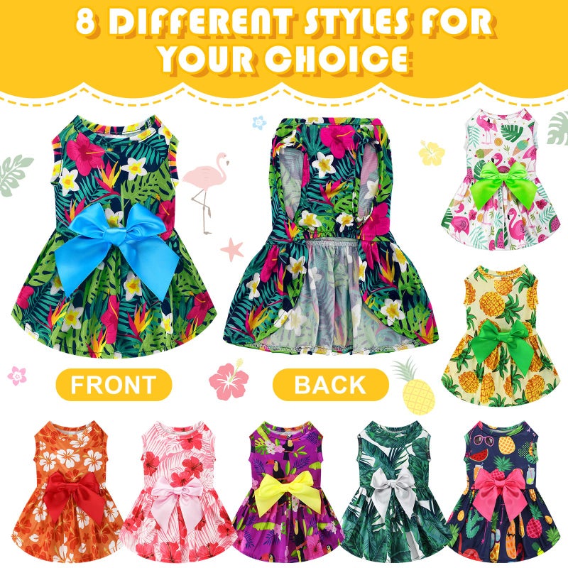 LEIFIDE 8 Pcs Summer Themed Hawaii Dog Dresses Holiday Flamingo Fruit Floral Pattern Pet Skirts Hawaii Puppy Princess Dresses Outfits Bowknot for Girl Dogs Cats Beach(Small) - Image 4
