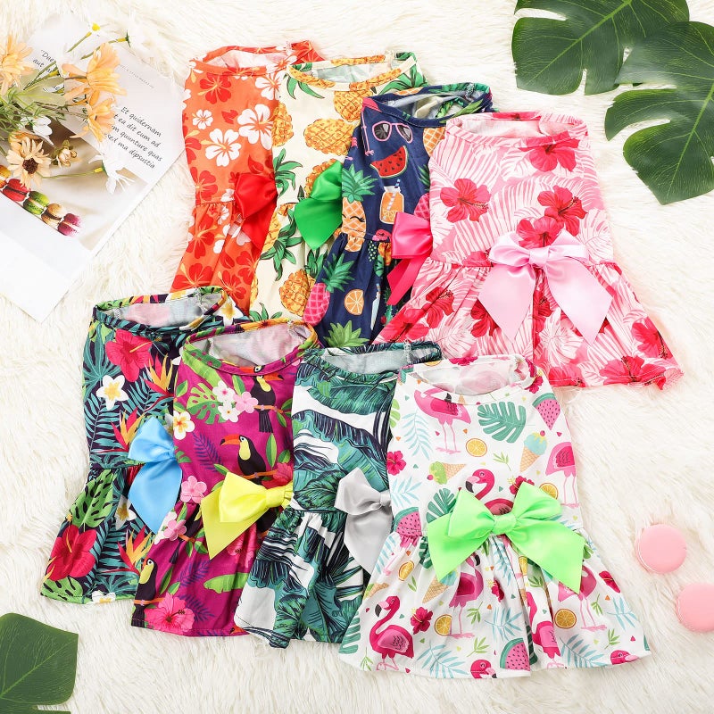 LEIFIDE 8 Pcs Summer Themed Hawaii Dog Dresses Holiday Flamingo Fruit Floral Pattern Pet Skirts Hawaii Puppy Princess Dresses Outfits Bowknot for Girl Dogs Cats Beach(Small) - Image 5