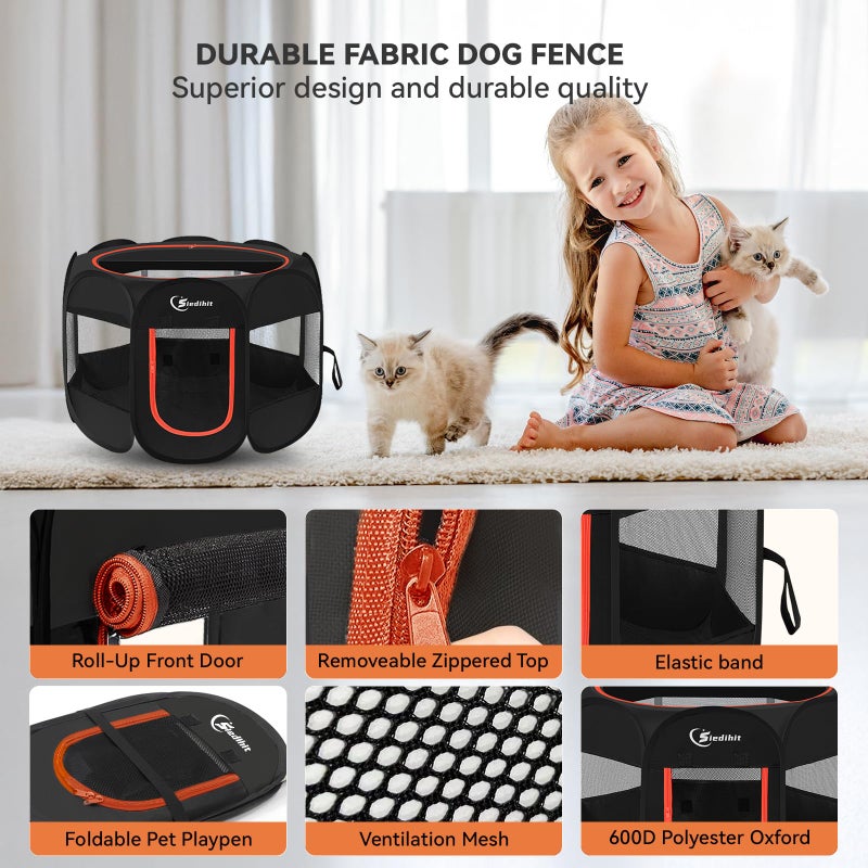 Siedihit Black Dog Cat Playpen, Puppy Pet Playpen Indoor for Small Dog Crate Tent Cage Outdoor, Portable Pop Up Dogs Enclosure Kennel with Carrying Case for Dogs/Cats/Rabbits - Image 4