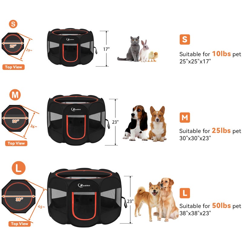 Siedihit Black Dog Cat Playpen, Puppy Pet Playpen Indoor for Small Dog Crate Tent Cage Outdoor, Portable Pop Up Dogs Enclosure Kennel with Carrying Case for Dogs/Cats/Rabbits - Image 2