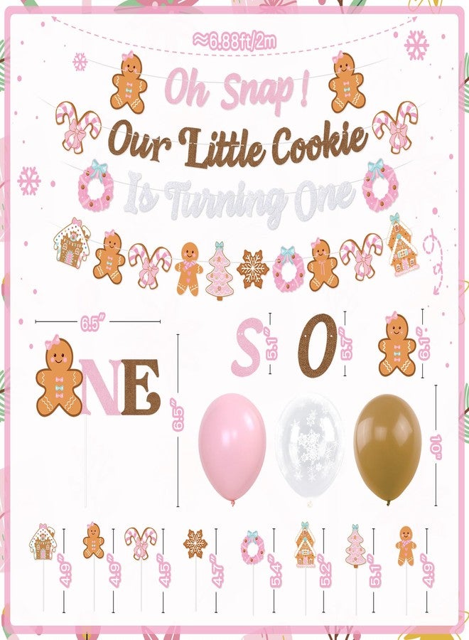 K KUMEED Pink Gingerbread First Birthday Decorations,Oh Snap!Our Little Cookie Is Turning One Banner Gingerbread House Cake Topper Latex Balloons for Winter Merry Xmas Christmas 1st Birthday - Image 3