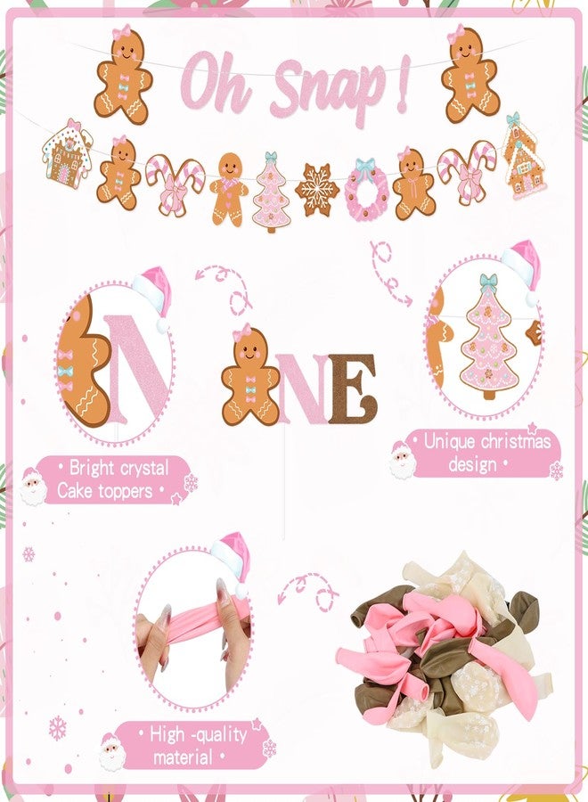 K KUMEED Pink Gingerbread First Birthday Decorations,Oh Snap!Our Little Cookie Is Turning One Banner Gingerbread House Cake Topper Latex Balloons for Winter Merry Xmas Christmas 1st Birthday - Image 4