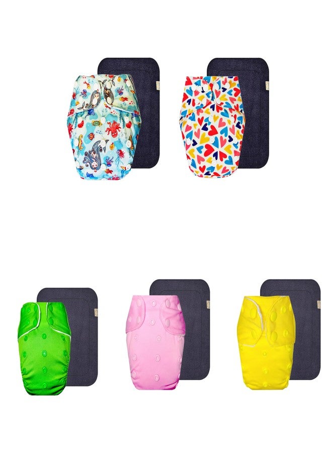 Dumbledo Premium Cloth Diaper with Gray Insert (Pack of 5) | Hypoallergenic | 6-Layer Absorbent Pad | Travel Friendly | Trusted by Moms | 3 Months - 3 Years | Unisex Baby - Image 1