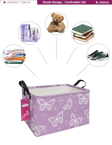 INGHUA Rectangular Storage Basket Fabric Organizer Bin for Toys,Books,Clothes,Gifts,Pets-Perfect for Home,Office,Nursery,Dorm,Shelf(Rec-butterfly ) - Image 3