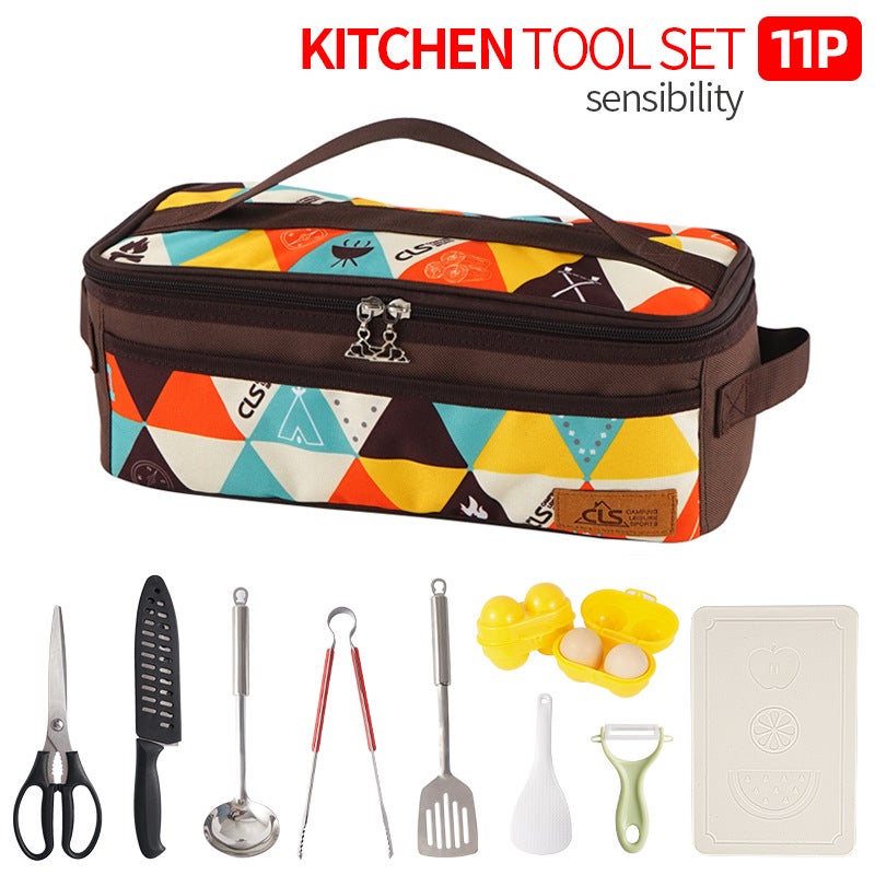 Generic Outdoor camping cooking utensils set picnic barbecue self-driving travel kitchen tools dormitory mini 11 piece kitchenware combination New pattern set of 11 pieces