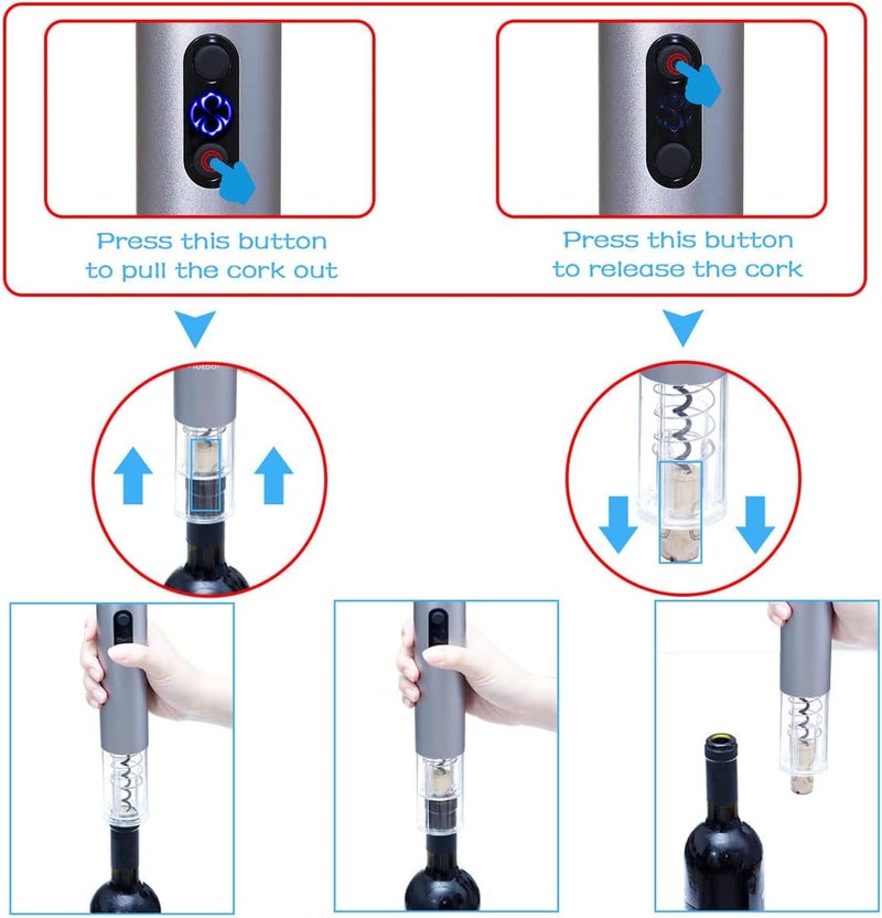 HOWTOOL Electric Wine Bottle Opener Automatic Wine Opener Rechargeable Electric Corkscrew with Wine Aerator,Foil Cutter,Wine Stopper,USB-C Charge Cable, Wine Gifts For Women Wine Lovers(Silver) - Image 3