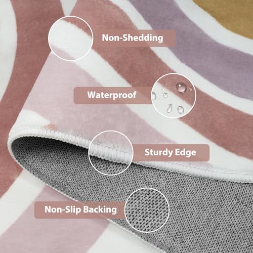 STARUIA Round Rainbow Nursery Rug, 5 Ft Washable Kids Rug for Playroom, Non-Slip Colorful Rugs for Classroom, Large Princess Rugs Soft Girls Bedroom Carpet for Kids Room Reading Nook - Image 5