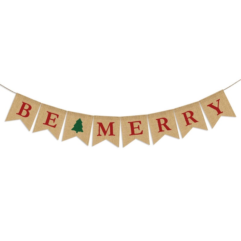 Be Merry Burlap Banner  Christmas Burlap Banner  Christmas tree Garland  Holiday Bunting  Home Garden Indoor Outdoor Banner  Natural Burlap Banner  Christmas Decor Decorations