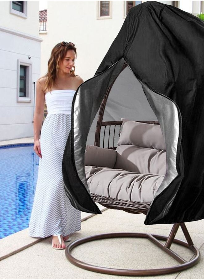 HomarKet Patio Hanging Egg Chair Cover Waterproof Wicker Egg Swing Chair Covers Double Outdoor Furniture Protector Dust-Proof 231cm X 200cm Black (2-3 People)  - Image 2