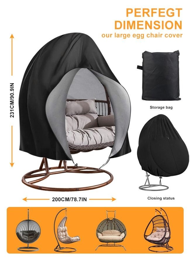 HomarKet Patio Hanging Egg Chair Cover Waterproof Wicker Egg Swing Chair Covers Double Outdoor Furniture Protector Dust-Proof 231cm X 200cm Black (2-3 People)  - Image 3