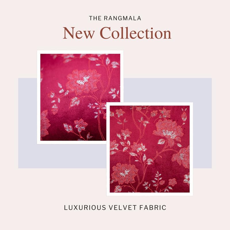 Vendola Velvet Jacquard Decorative Floral Cushion Cover 16 Inch x 16 Inch with Shimmering Glitter Design & Lace Border, Festive Design (16X16 Inches, Mehroon Red, Set of 1) - Image 3
