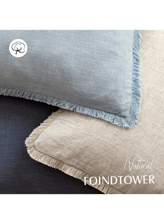 Foindtower Set of 2 Decorative Linen Fringe Lumbar Throw Pillow Covers Boho Farmhouse Cushion Cover with Tassels Soft Accent Pillowcase for Couch Sofa Bed Living Room Home Decor,12×20 Inch,Sky Blue - Image 4