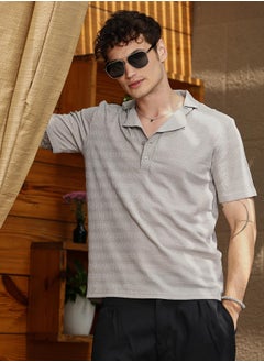 كامبوس سوترا Men's Cloud Grey Grainy-Tactile Polo T-Shirt  - Image 1