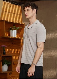 كامبوس سوترا Men's Cloud Grey Grainy-Tactile Polo T-Shirt  - Image 3