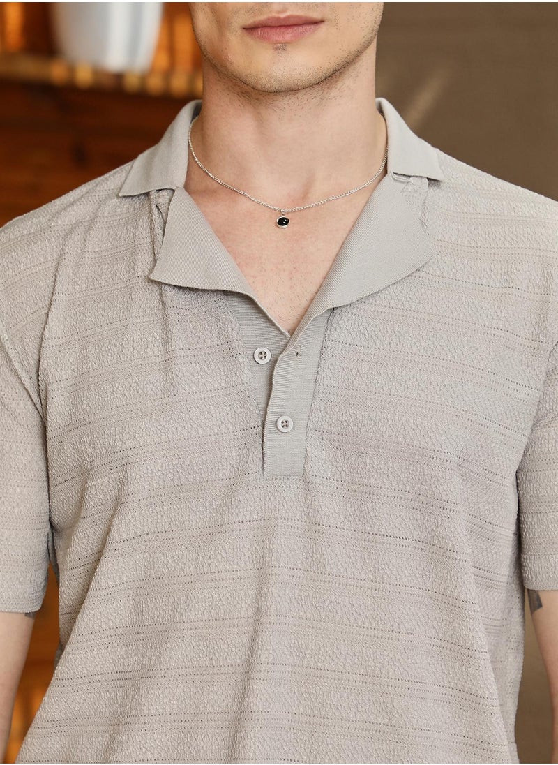 Campus Sutra - Men's Cloud Grey Grainy-Tactile Polo T-Shirt - Image 1