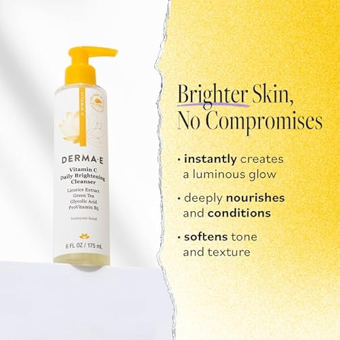 derma-e Derma E Vitamin C Daily Brightening Cleanser, 6 Fl Oz, Hydrating Cleanser to Help Even Skin Tone, Moisturizing Face Wash for a Radiant Glow - Image 2