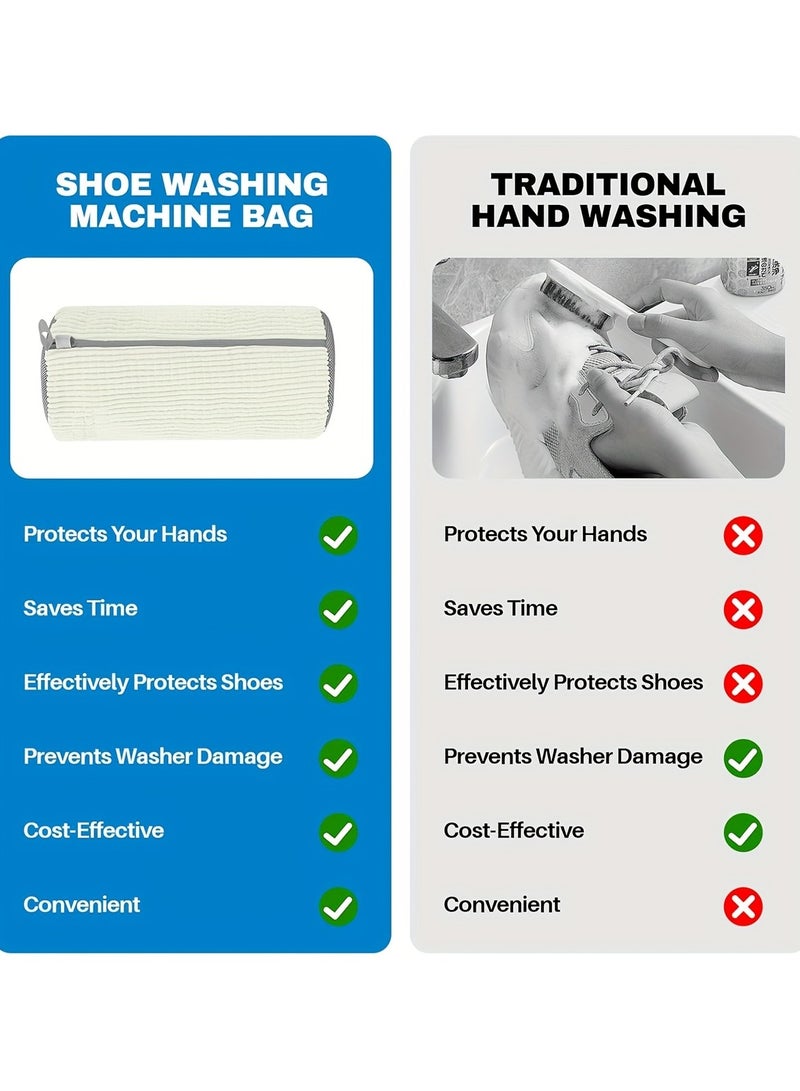 حقيبة غسيل أحذية من الألياف الناعمة بزاوية 360 درجة - حقيبة غسيل متينة قابلة لإعادة الاستخدام وقابلة للغسل في الغسالة بسحاب إغلاق، مصنوعة من قماش الشنيل المقاوم للبهتان والألوان الثابتة، مناسبة للأح - Image 4