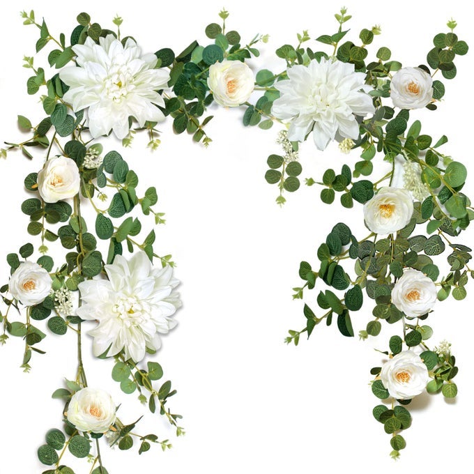 White Flower Garland Eucalyptus Garland Artificial Vine For Wedding Door Decoration Wall Hanging Plant Table Runner Mantle DecorationCamellia Dahlias