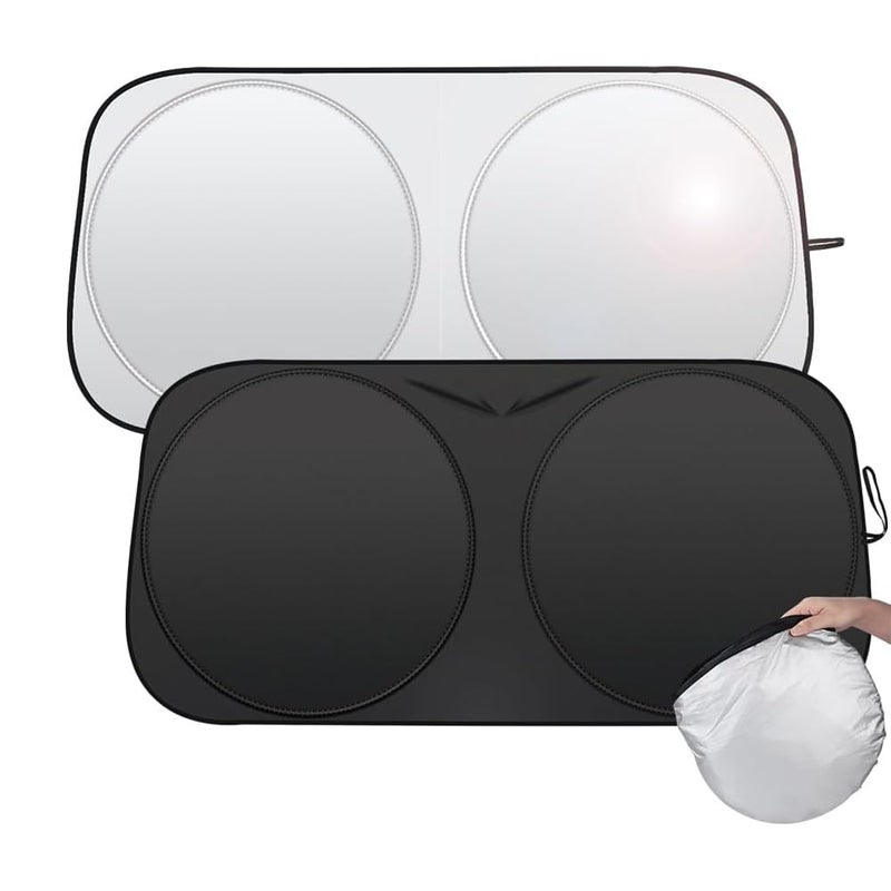 AMERTEER Foldable Car Windshield Sunshade  150 * 70cm  Front Windshield Reflective Sunshade with Storage Pouch Car Front Window for Top Blocks UV Rays and Sun Heat Protection Keeps Vehicle Cooler