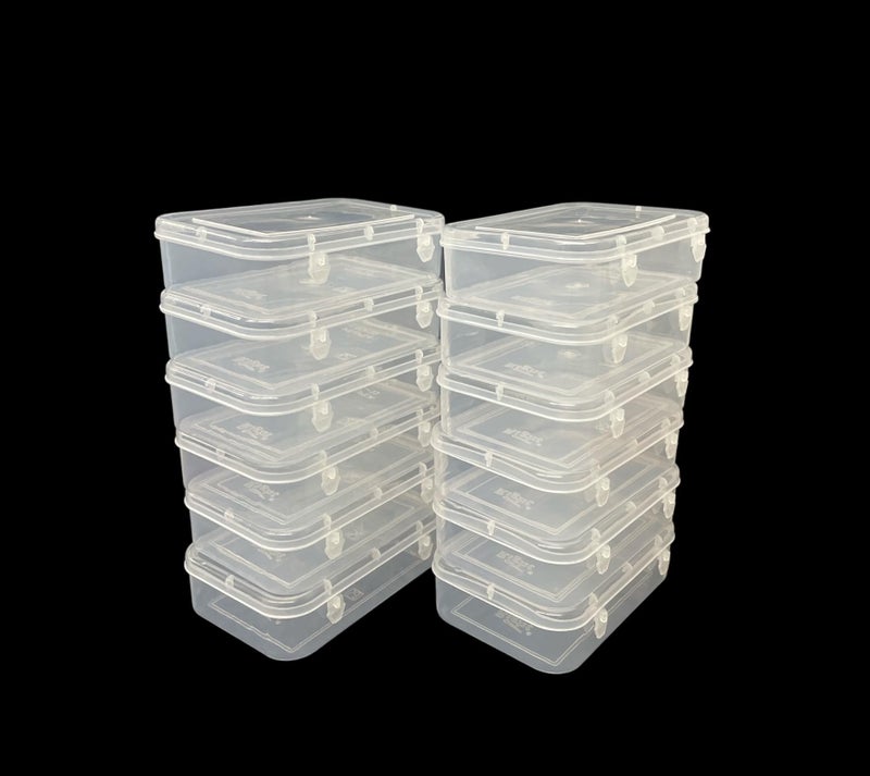 URBAA Plastic Small Storage Boxes Container With Lock Lid, Jewellery Case Organiser(PUREPACK33-12) 200Ml (Clear, 13 X 9 X 4 Cm) - Set Of 12, Rectangular - Image 1