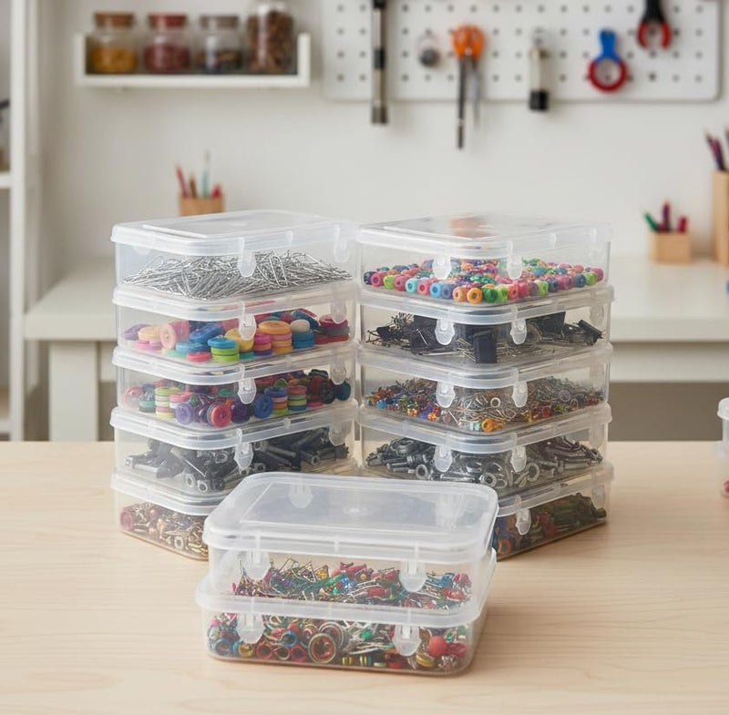 URBAA Plastic Small Storage Boxes Container With Lock Lid, Jewellery Case Organiser(PUREPACK33-12) 200Ml (Clear, 13 X 9 X 4 Cm) - Set Of 12, Rectangular - Image 4