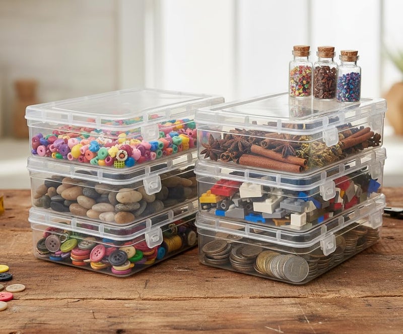 URBAA Plastic Small Storage Boxes Container With Lock Lid, Jewellery Case Organiser(PUREPACK33-12) 200Ml (Clear, 13 X 9 X 4 Cm) - Set Of 12, Rectangular - Image 2