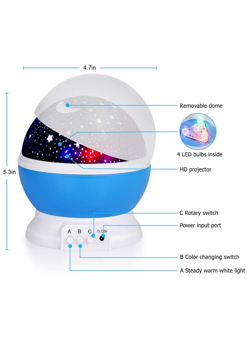 Sun And Star Lighting Lamp 4 LED Bead 360 Degree Romantic Room Rotating Cosmos Star Projector With 59 Inch USB Cable, Light Lamp Starry Moon Sky Night Projector Kid Bedroom Blue  - Image 4