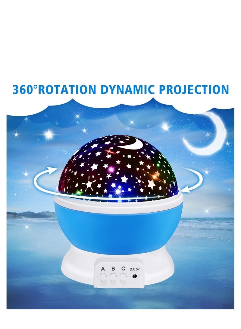 Sun And Star Lighting Lamp 4 LED Bead 360 Degree Romantic Room Rotating Cosmos Star Projector With 59 Inch USB Cable, Light Lamp Starry Moon Sky Night Projector Kid Bedroom Blue  - Image 1