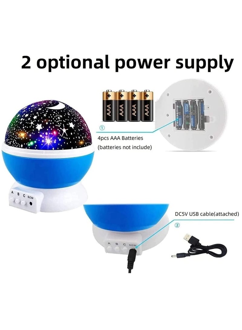 Sun And Star Lighting Lamp 4 LED Bead 360 Degree Romantic Room Rotating Cosmos Star Projector With 59 Inch USB Cable, Light Lamp Starry Moon Sky Night Projector Kid Bedroom Blue  - Image 3