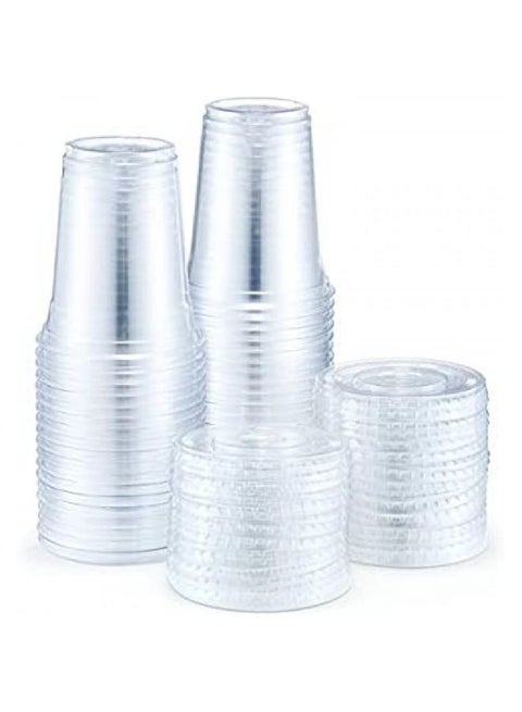 50-Piece Disposable Plastic Cup with Flat Lid,250 ML