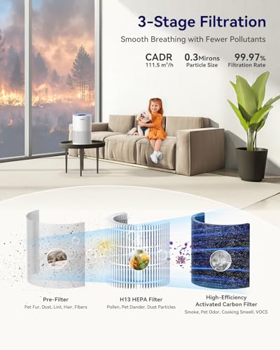 Tailulu Air Purifiers for Bedroom Home Pets 1200 Ft², Tailulu H13 True HEPA Air Filter Portable Air Purifier with 12dB Sleep Mode, Speed Control, Timer, Quiet Air Cleaner For Odor Dust Smoke Pollen AP050 - Image 2