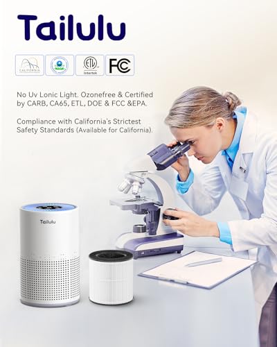 Tailulu Air Purifiers for Bedroom Home Pets 1200 Ft², Tailulu H13 True HEPA Air Filter Portable Air Purifier with 12dB Sleep Mode, Speed Control, Timer, Quiet Air Cleaner For Odor Dust Smoke Pollen AP050 - Image 3
