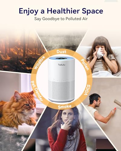 Tailulu Air Purifiers for Bedroom Home Pets 1200 Ft², Tailulu H13 True HEPA Air Filter Portable Air Purifier with 12dB Sleep Mode, Speed Control, Timer, Quiet Air Cleaner For Odor Dust Smoke Pollen AP050 - Image 4