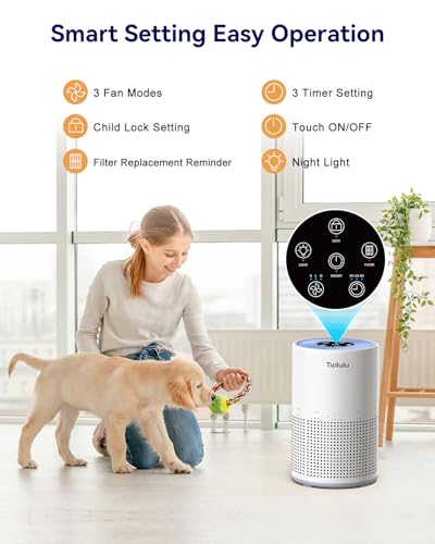 Tailulu Air Purifiers for Bedroom Home Pets 1200 Ft², Tailulu H13 True HEPA Air Filter Portable Air Purifier with 12dB Sleep Mode, Speed Control, Timer, Quiet Air Cleaner For Odor Dust Smoke Pollen AP050 - Image 5