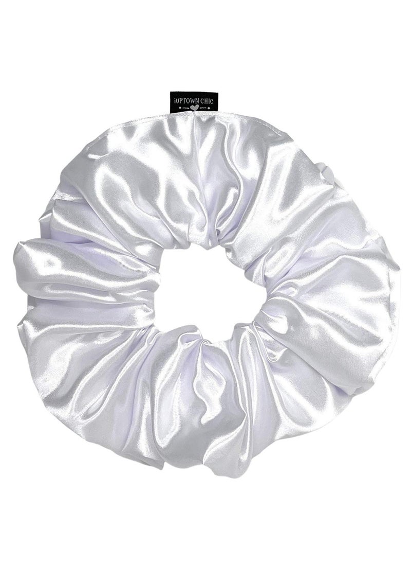 IUPTOWN CHIC - Jumbo Oversized XL Satin Scrunchies for Women Girls Frizz Prevention Sleep Hair Holder Large Elastic Ties Band for Ponytail Bun Hair Ties for Breakage Prevention  White - Image 1