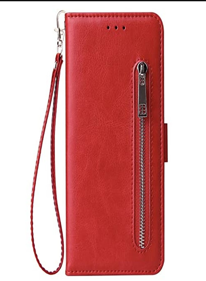 TELETEL Zipper Series Flip Mobile Cover Pu Leather | Card & Cash Pockets | Magnetic Loop | Front Zip Lock Wallet Case (Red) for iQOO 9 5G - Image 1