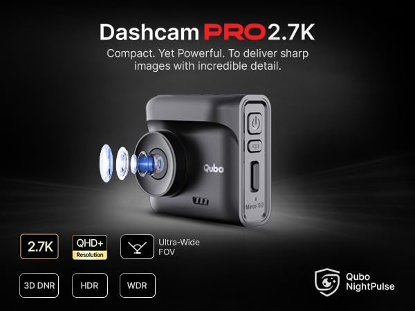 Qubo Car Dash Cam Pro 2.7K by Hero Group | QHD+ | HDR | 2.7K 5MP | Wide View | NightPulse Vision | 2" LCD Display | GPS Logger | Supports Up to 1TB SD Card | Made in India - Image 2